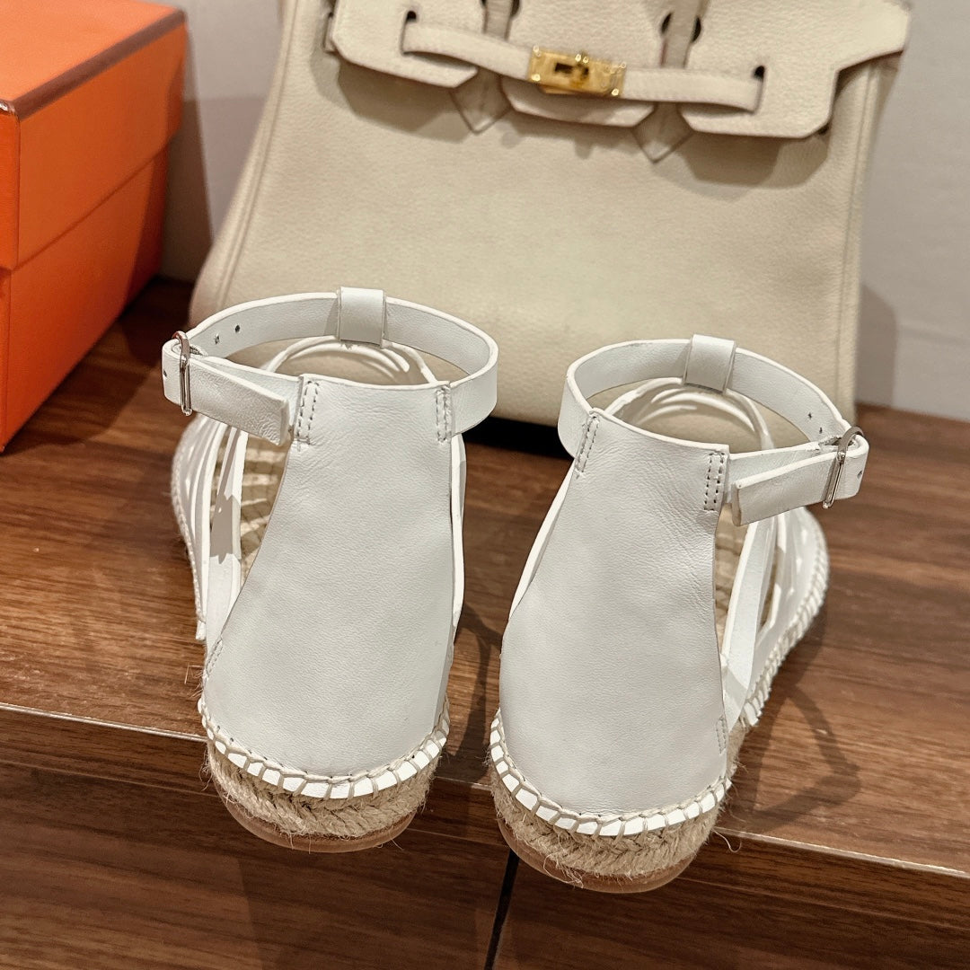 STRAW SOLE SANDAL WHITE LAMBSKIN