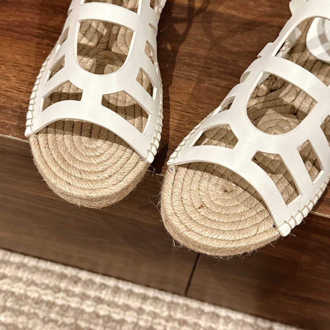 STRAW SOLE SANDAL WHITE LAMBSKIN