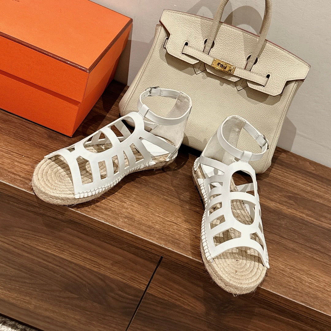 STRAW SOLE SANDAL WHITE LAMBSKIN