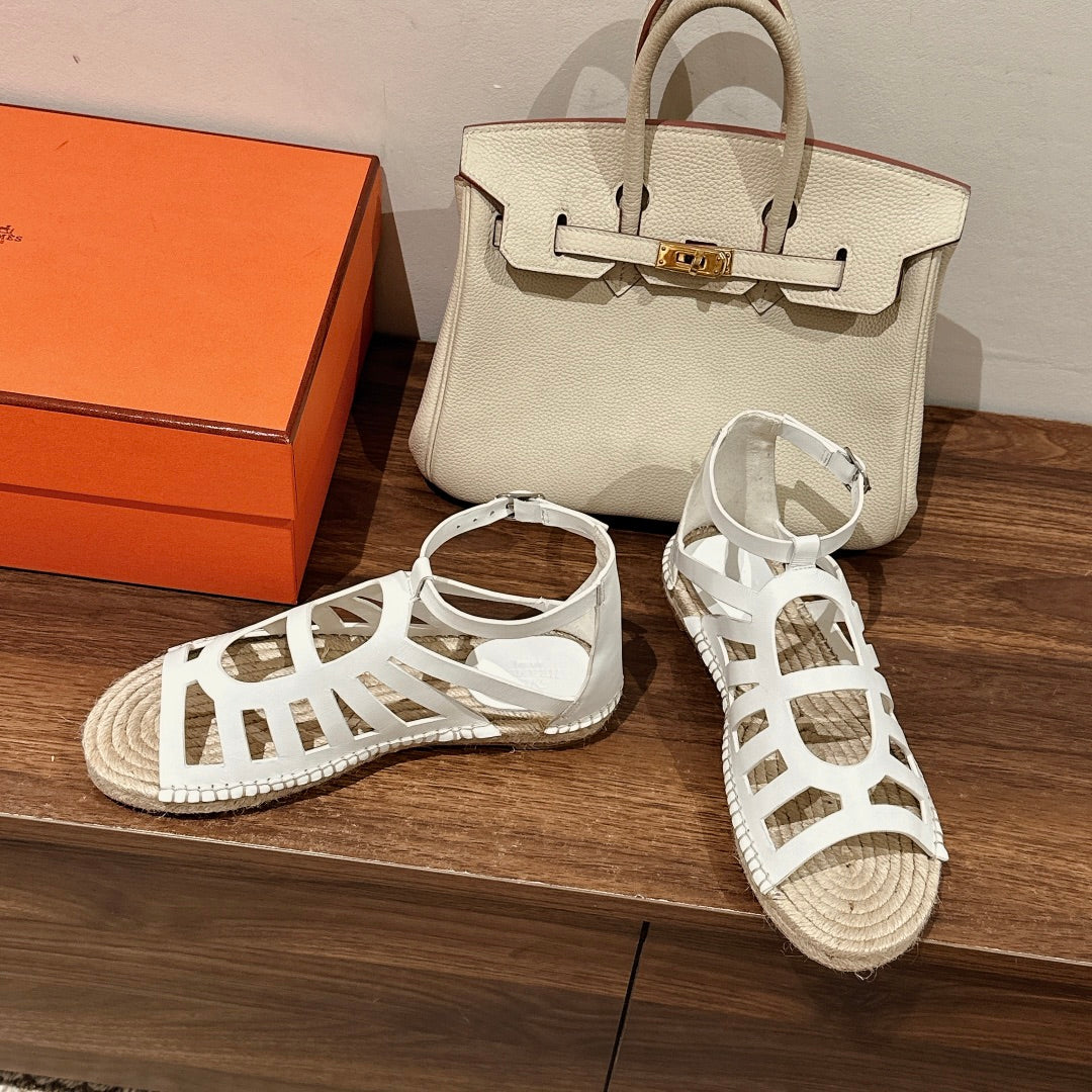 STRAW SOLE SANDAL WHITE LAMBSKIN