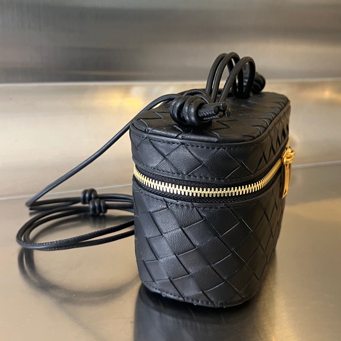 MINI VANITY CASE 18 IN BLACK LAMBSKIN