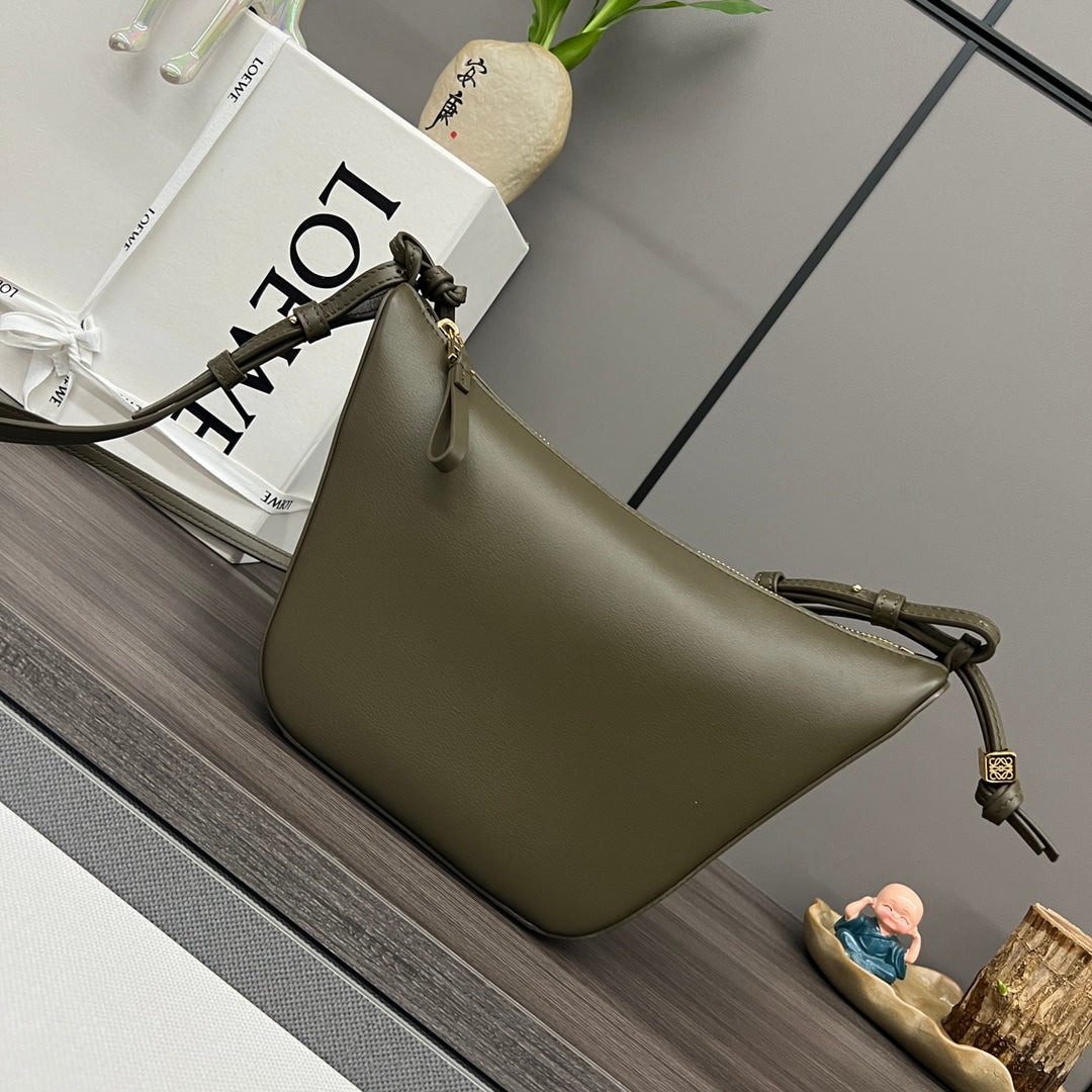 LOE LUNA HOBO 28 BAG IN DARK OLIVE GREEN CALFSKIN