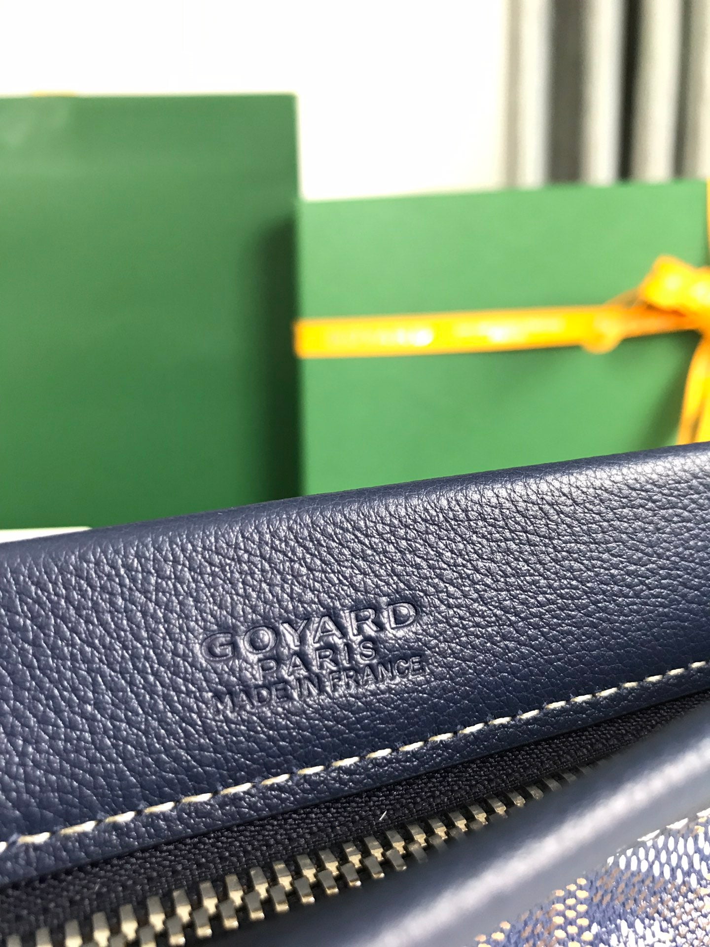 CONTI POUCH 24 IN NAVY BLUE LAMBSKIN AND GOYARDINE CANVAS