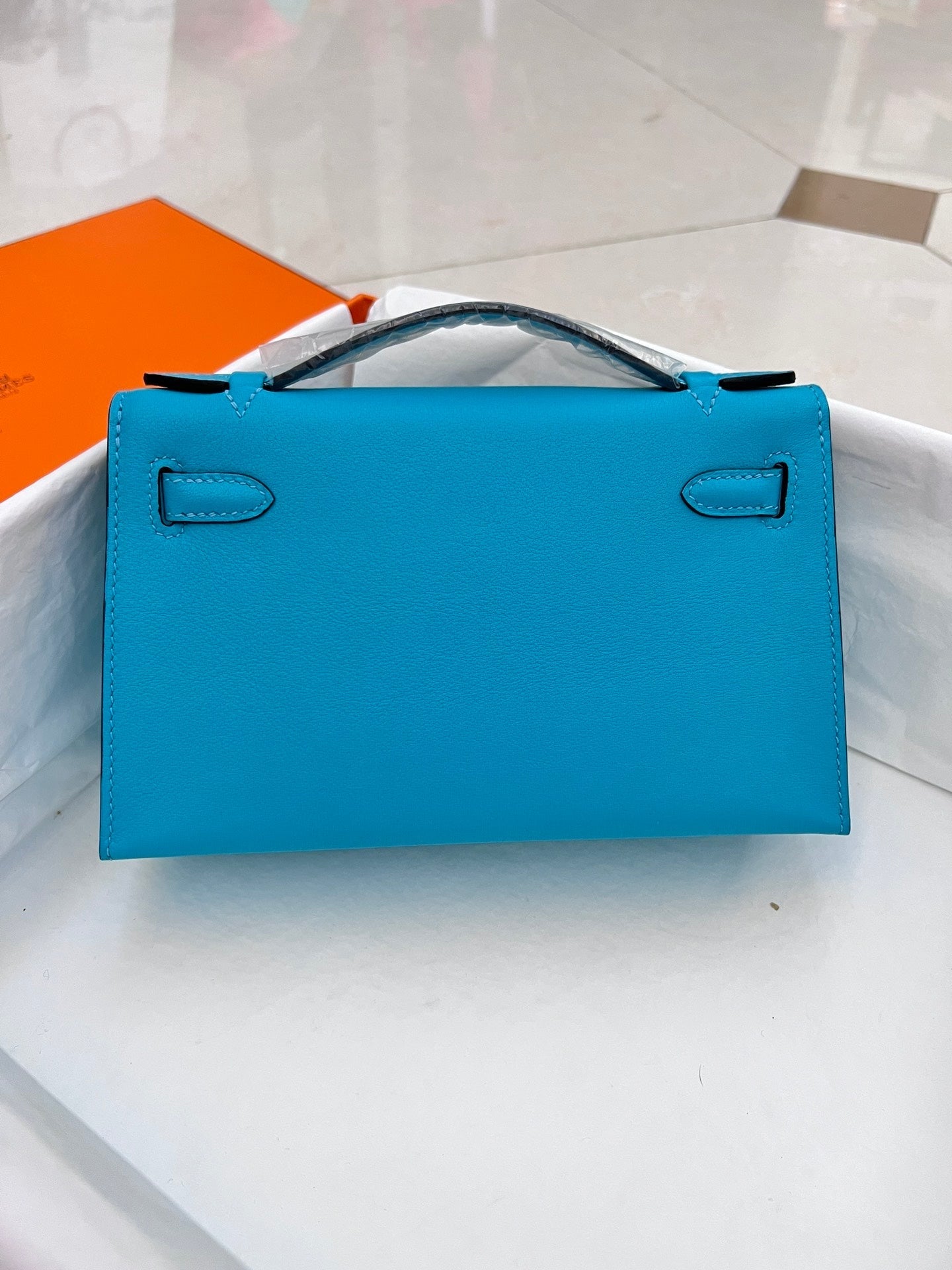 HM KELLY POCHETTE 22CM CERULEAN SWIFT SILVER HARDWARE