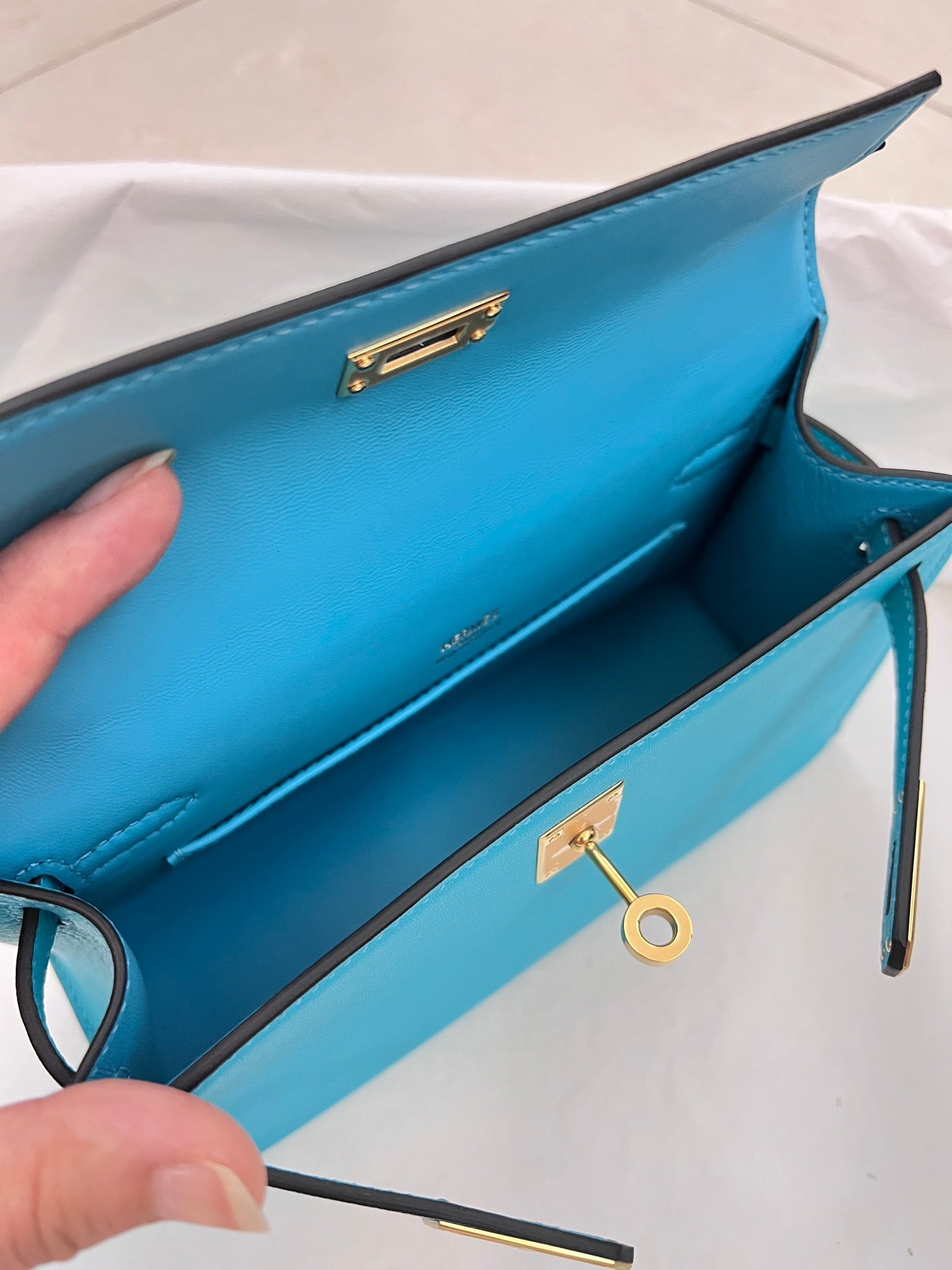 HM KELLY POCHETTE 22CM CERULEAN SWIFT GOLD HARDWARE