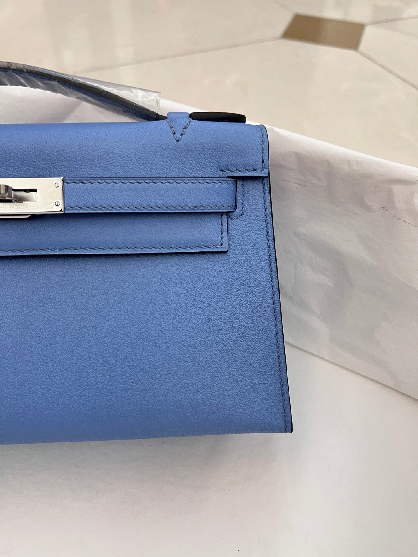 HM KELLY POCHETTE 22CM LIGHT BLUE SWIFT SILVER HARDWARE