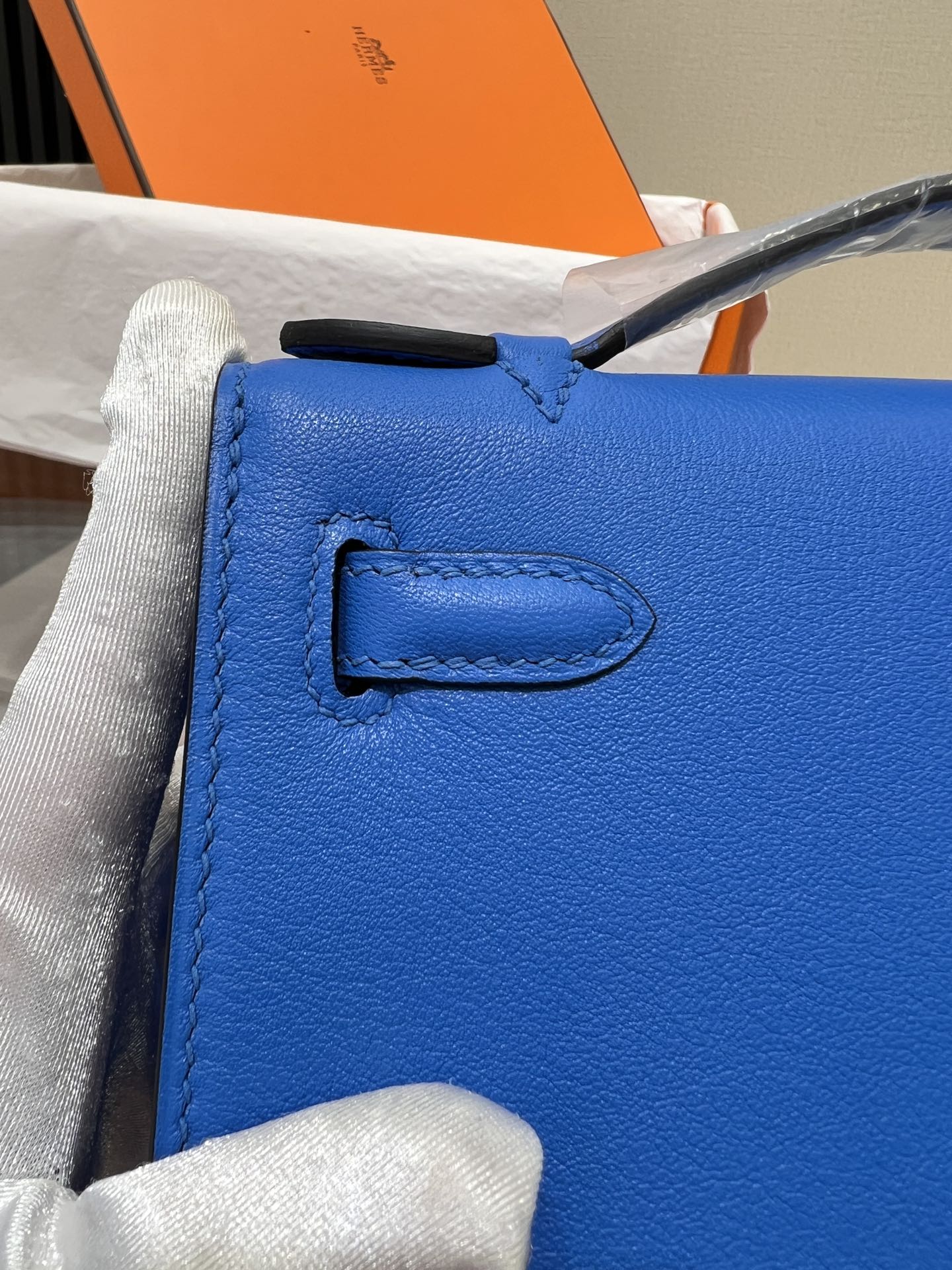 HM KELLY POCHETTE 22CM BLUE SWIFT SILVER HARDWARE