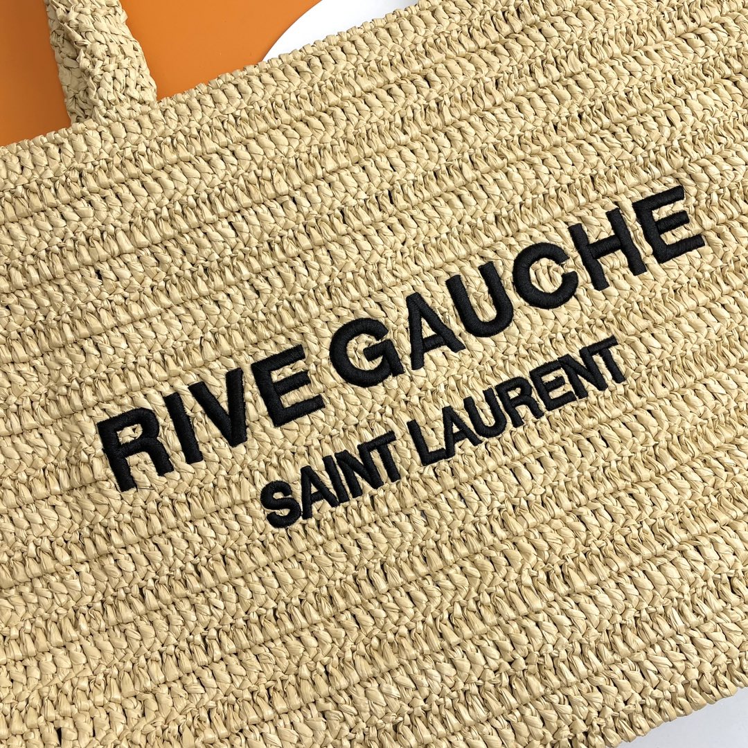 RIVE GAUCHE TOTE BAG 38 IN LIGHT YELLOW RAFFIA