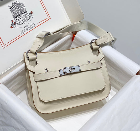 KELLY 23CM JYPSIERE WHITE LEATHER CROSSBODY BAG SHW