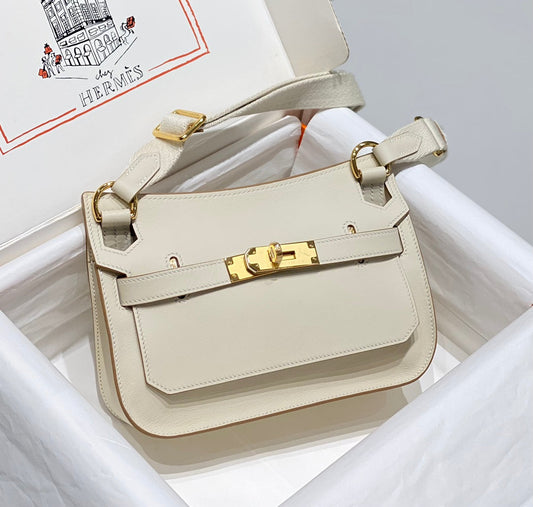 KELLY 23CM JYPSIERE WHITE LEATHER CROSSBODY BAG GHW