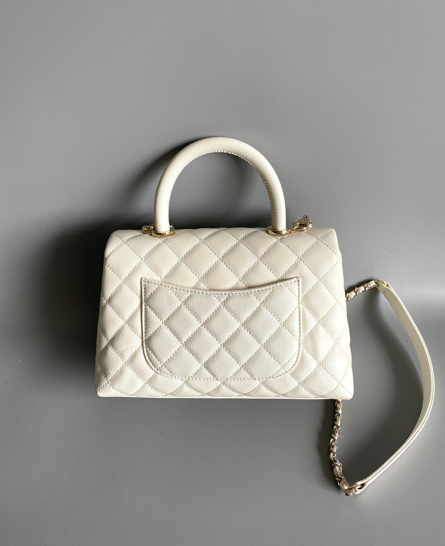 coco handle flap bag 23cm white quilted caviar light gold hardware