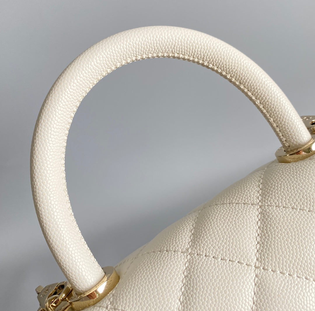 coco handle flap bag 23cm white quilted caviar light gold hardware