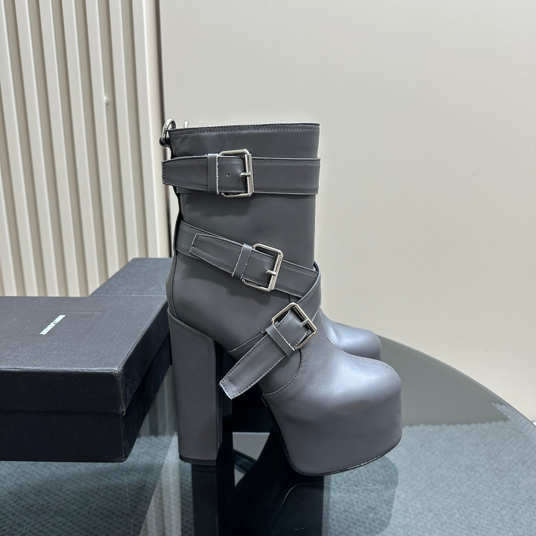 SL ANKLE BUCKLE BOOT PLATFORM PORPOISE CALFSKIN