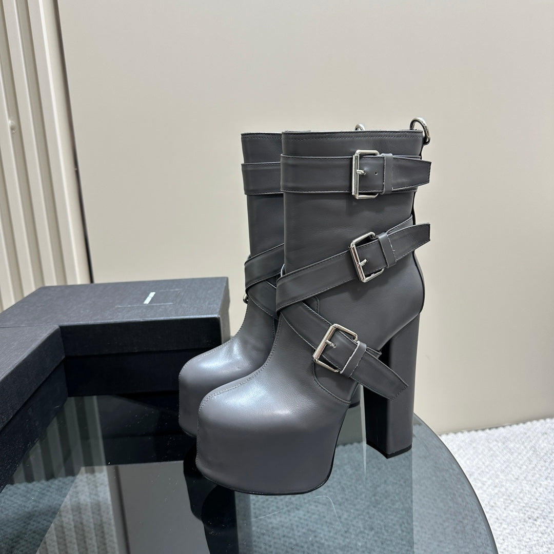 SL ANKLE BUCKLE BOOT PLATFORM PORPOISE CALFSKIN