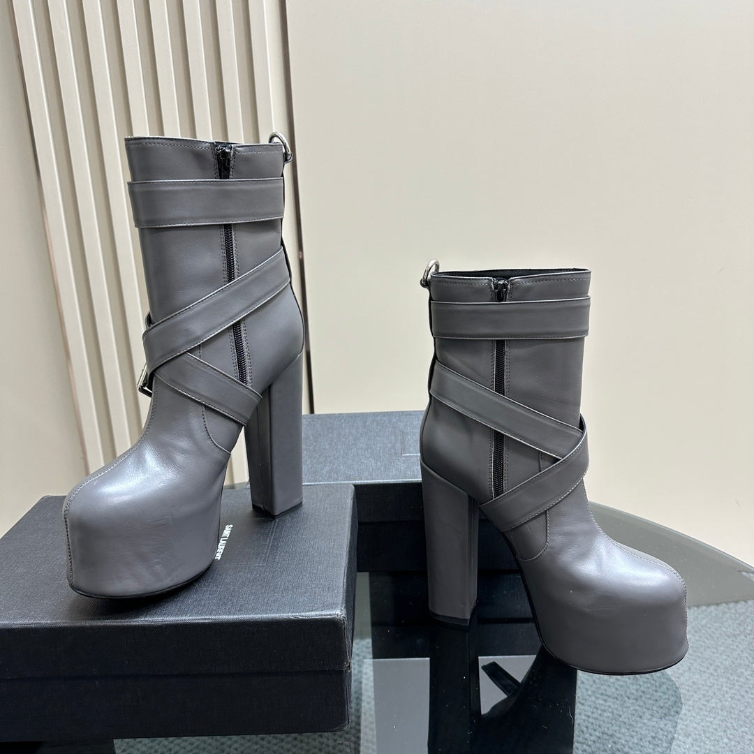 SL ANKLE BUCKLE BOOT PLATFORM PORPOISE CALFSKIN