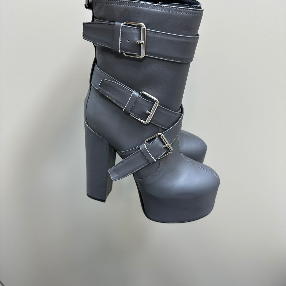 SL ANKLE BUCKLE BOOT PLATFORM PORPOISE CALFSKIN