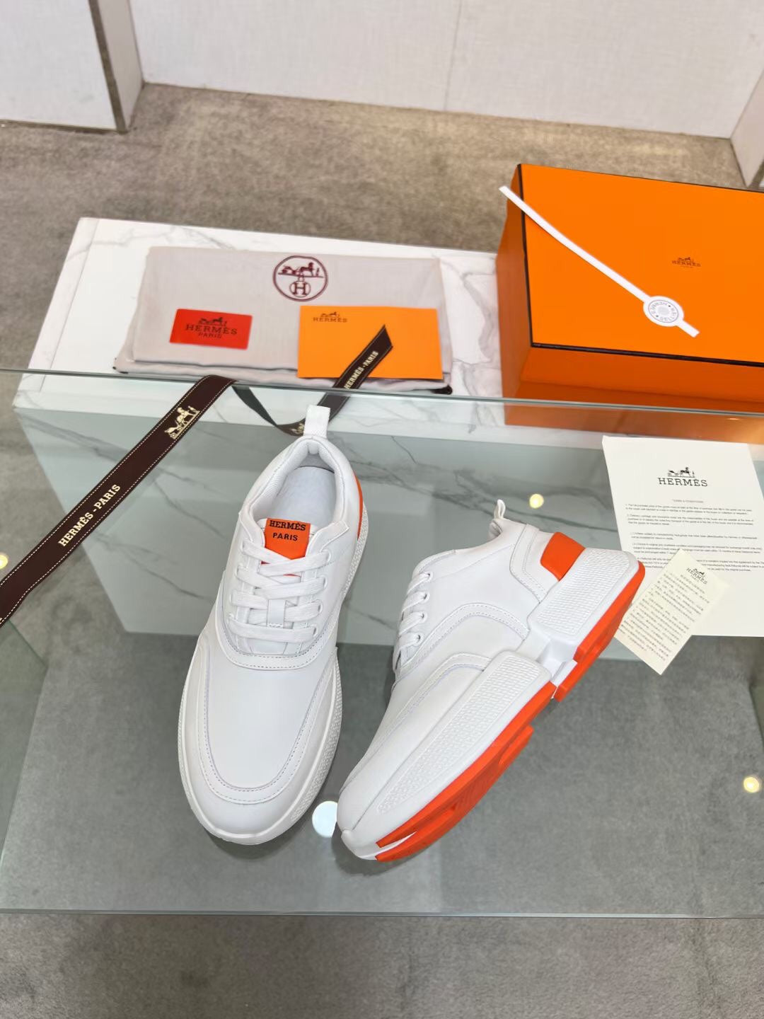 HM Giga 50 Sneaker White Goatskin Orange