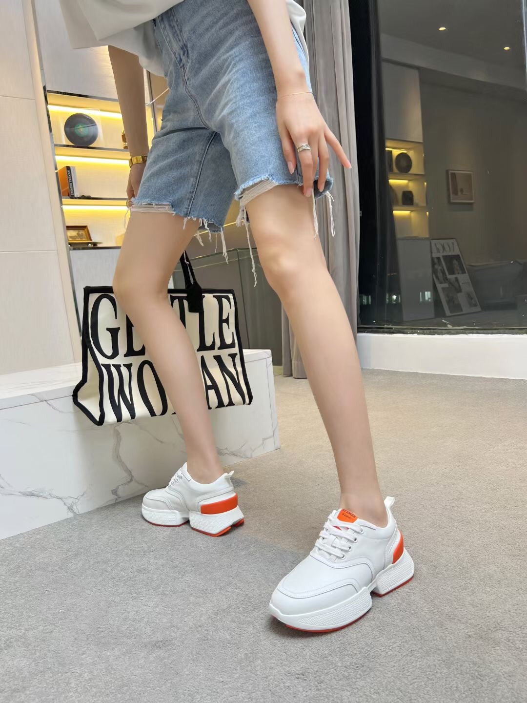 HM Giga 50 Sneaker White Goatskin Orange