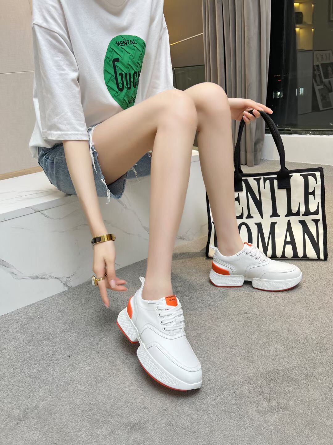 HM Giga 50 Sneaker White Goatskin Orange