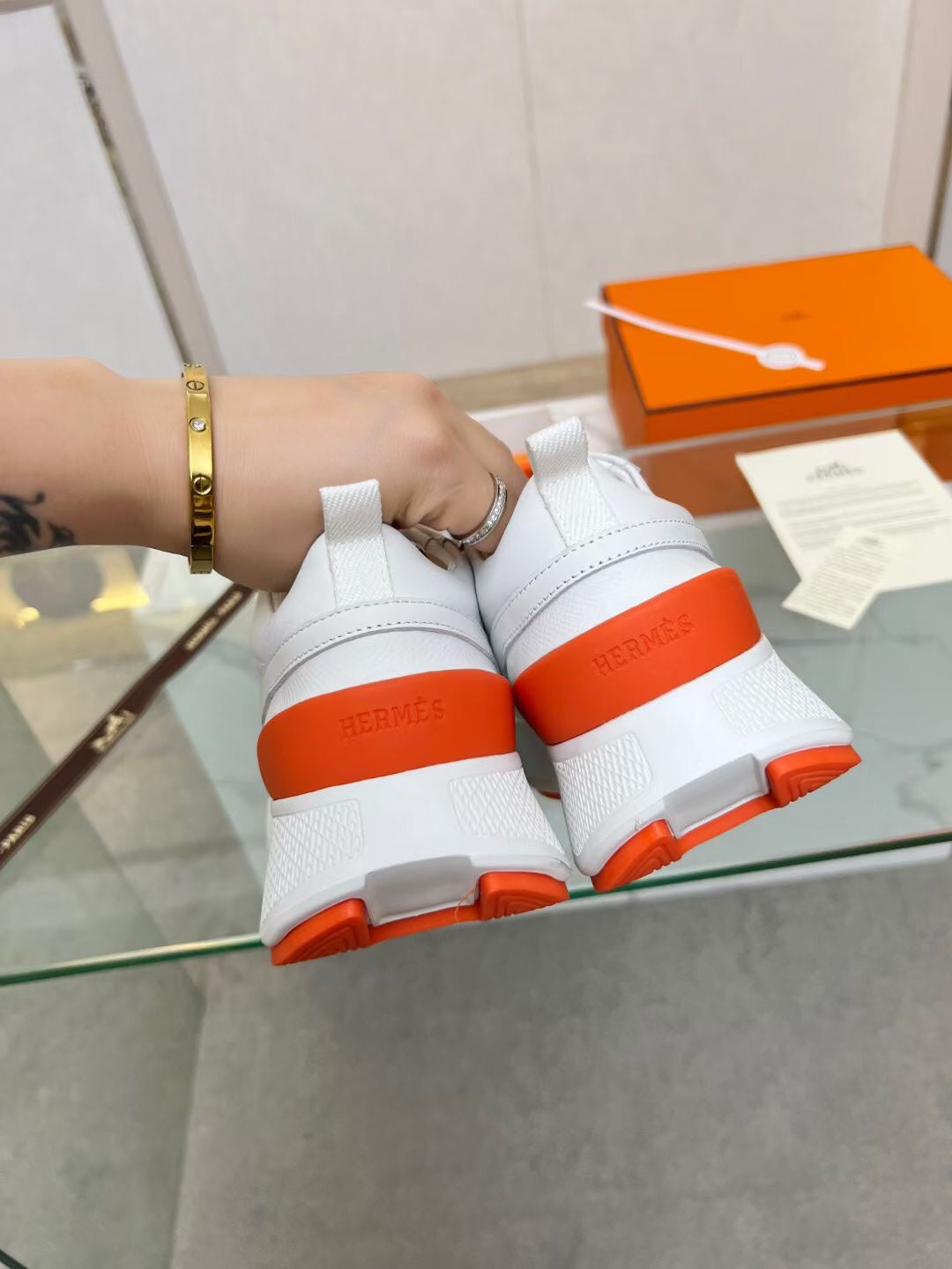 HM Giga 50 Sneaker White Goatskin Orange