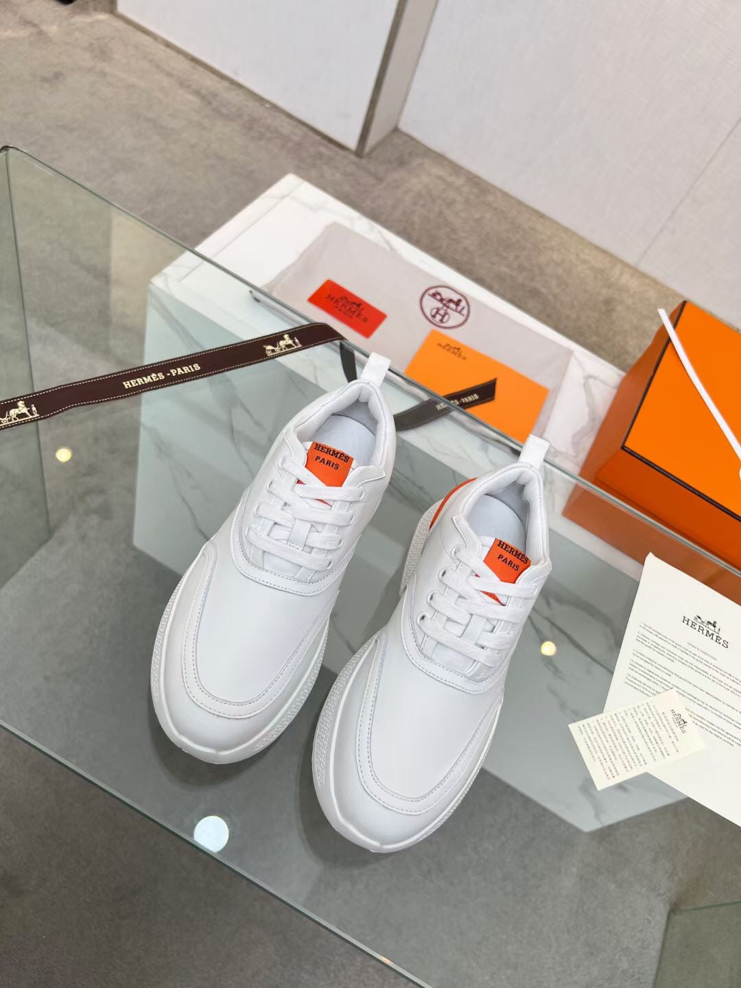 HM Giga 50 Sneaker White Goatskin Orange