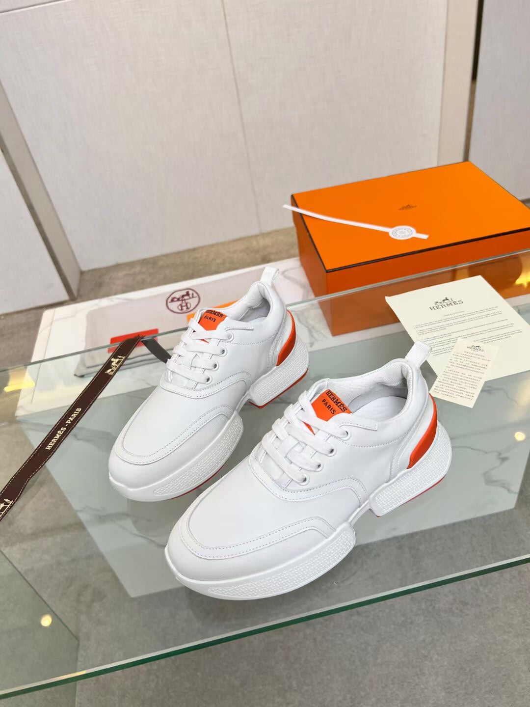 HM Giga 50 Sneaker White Goatskin Orange