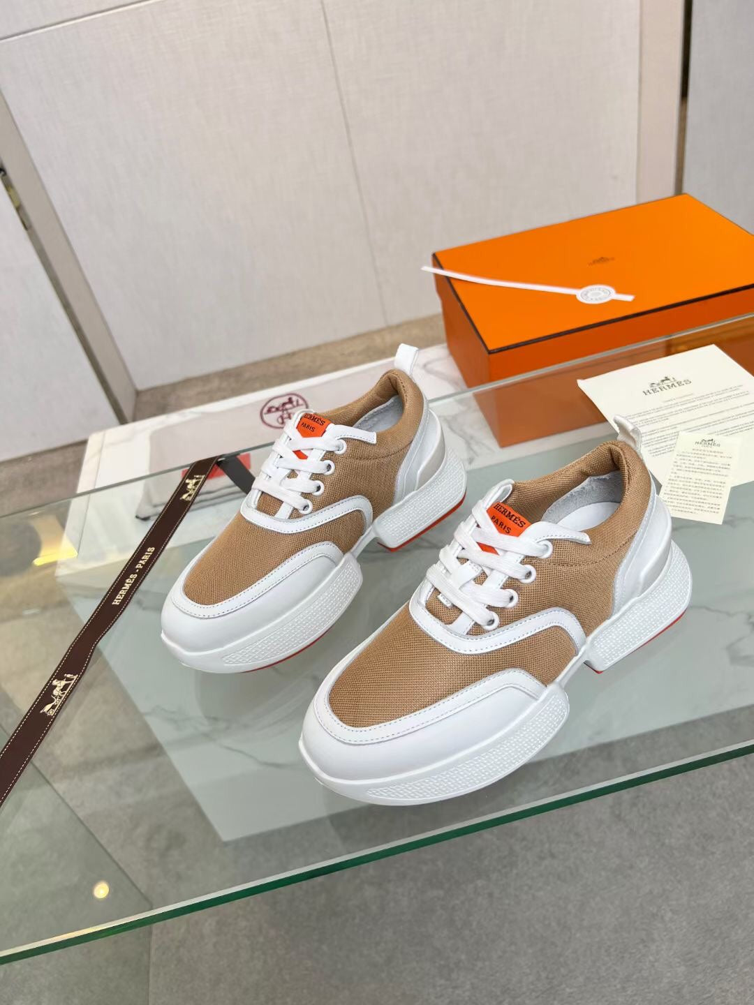 HM Giga 50 Sneaker Salmon Canvas White Goatskin Orange