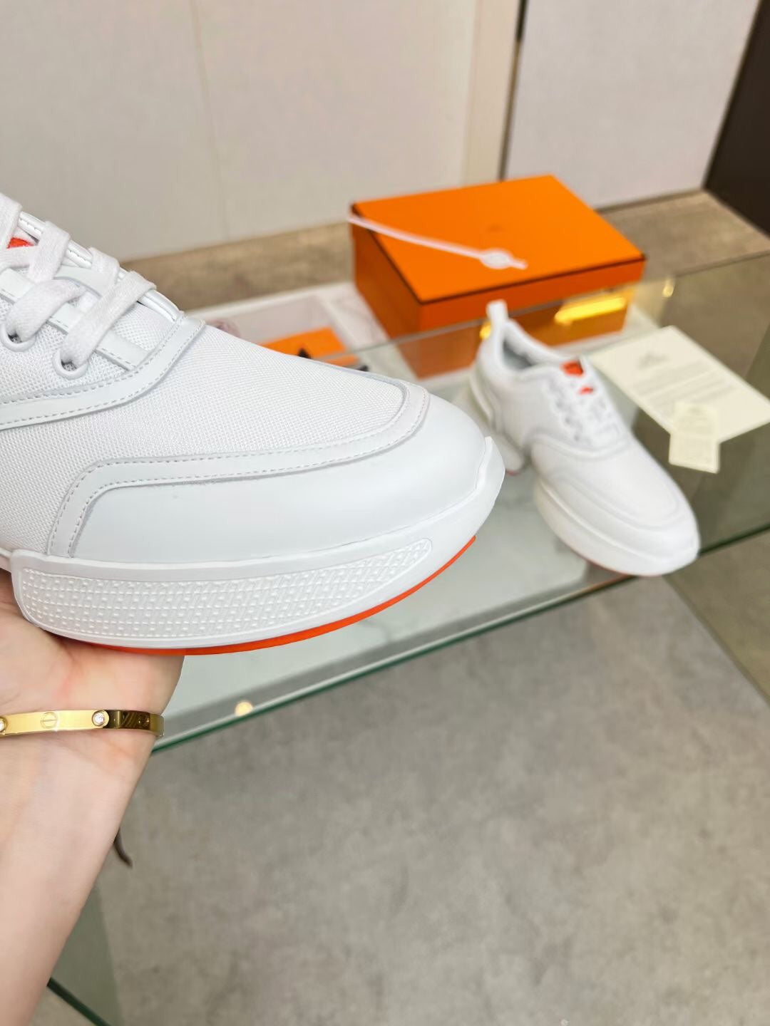 HM Giga 50 Sneaker White Canvas & Goatskin Orange