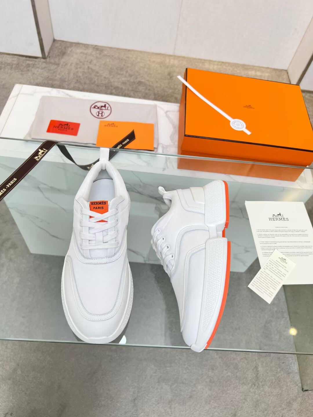 HM Giga 50 Sneaker White Canvas & Goatskin Orange