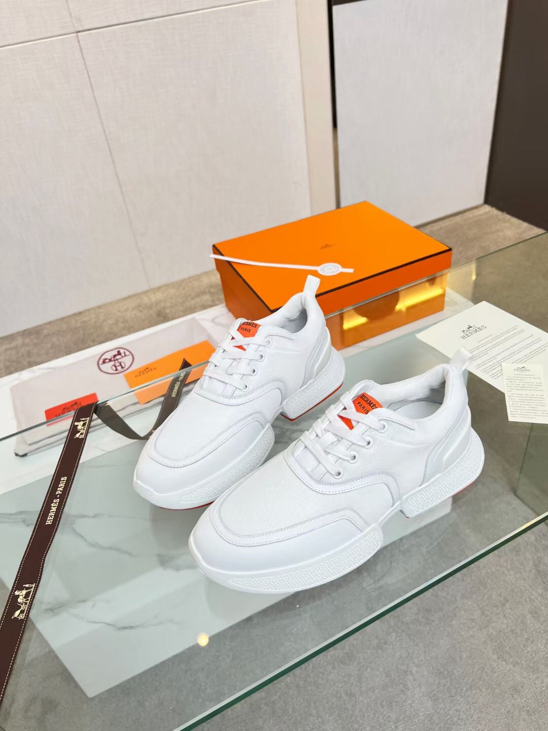 HM Giga 50 Sneaker White Canvas & Goatskin Orange