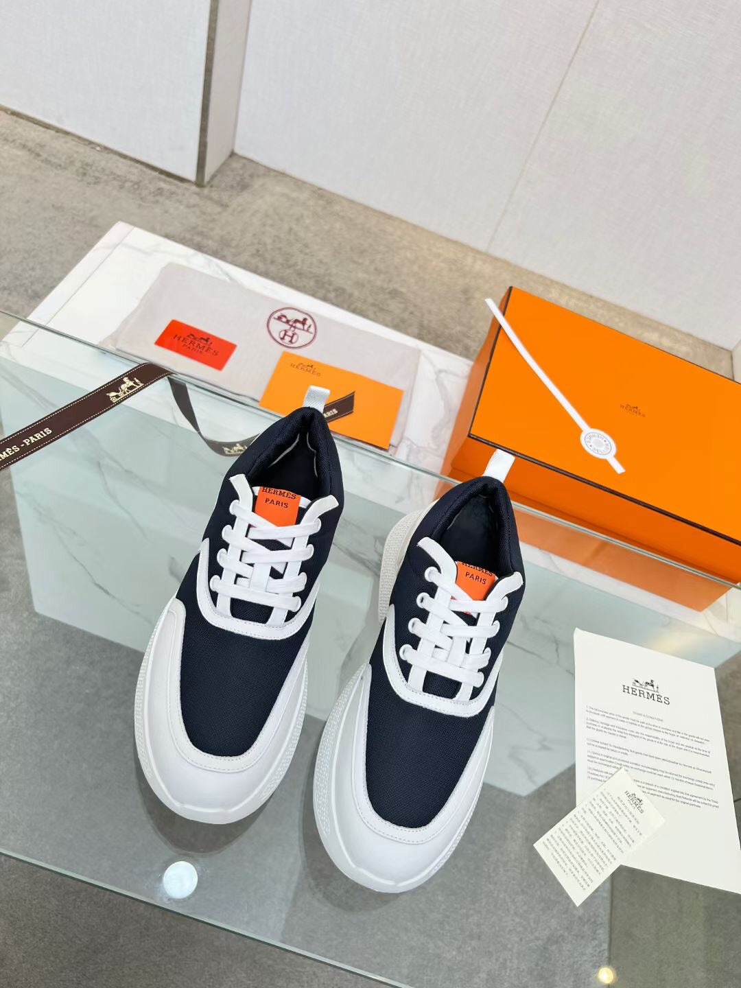 HM Giga 50 Sneaker Navy Canvas White Goatskin Orange