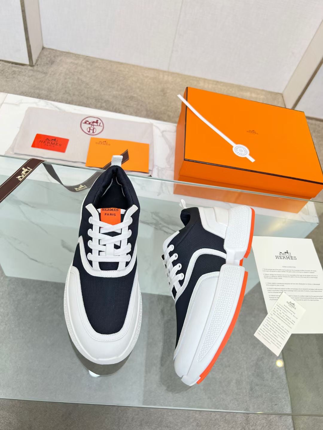 HM Giga 50 Sneaker Navy Canvas White Goatskin Orange