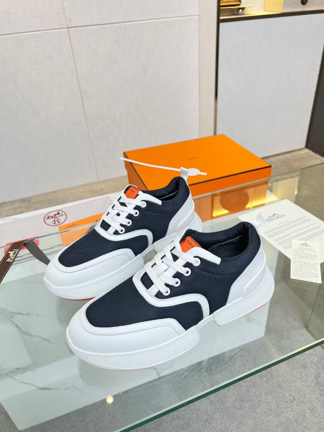 HM Giga 50 Sneaker Navy Canvas White Goatskin Orange