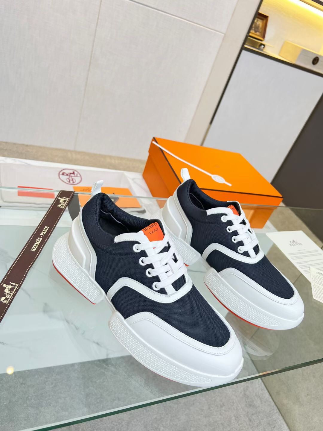 HM Giga 50 Sneaker Navy Canvas White Goatskin Orange