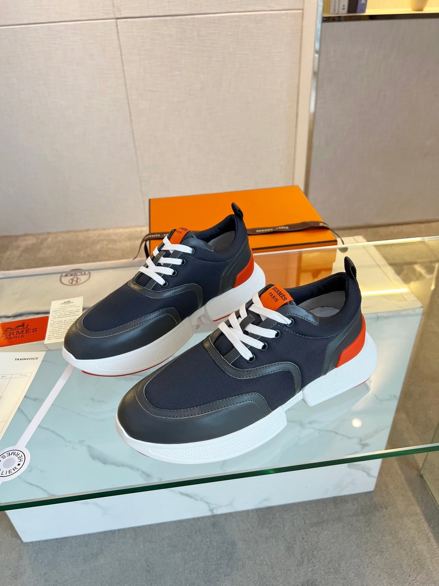 HM Giga 50 Sneaker Blue Canvas Black Goatskin Orange