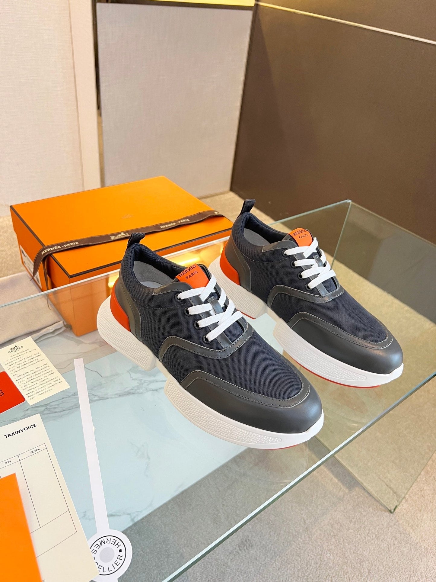 HM Giga 50 Sneaker Blue Canvas Black Goatskin Orange