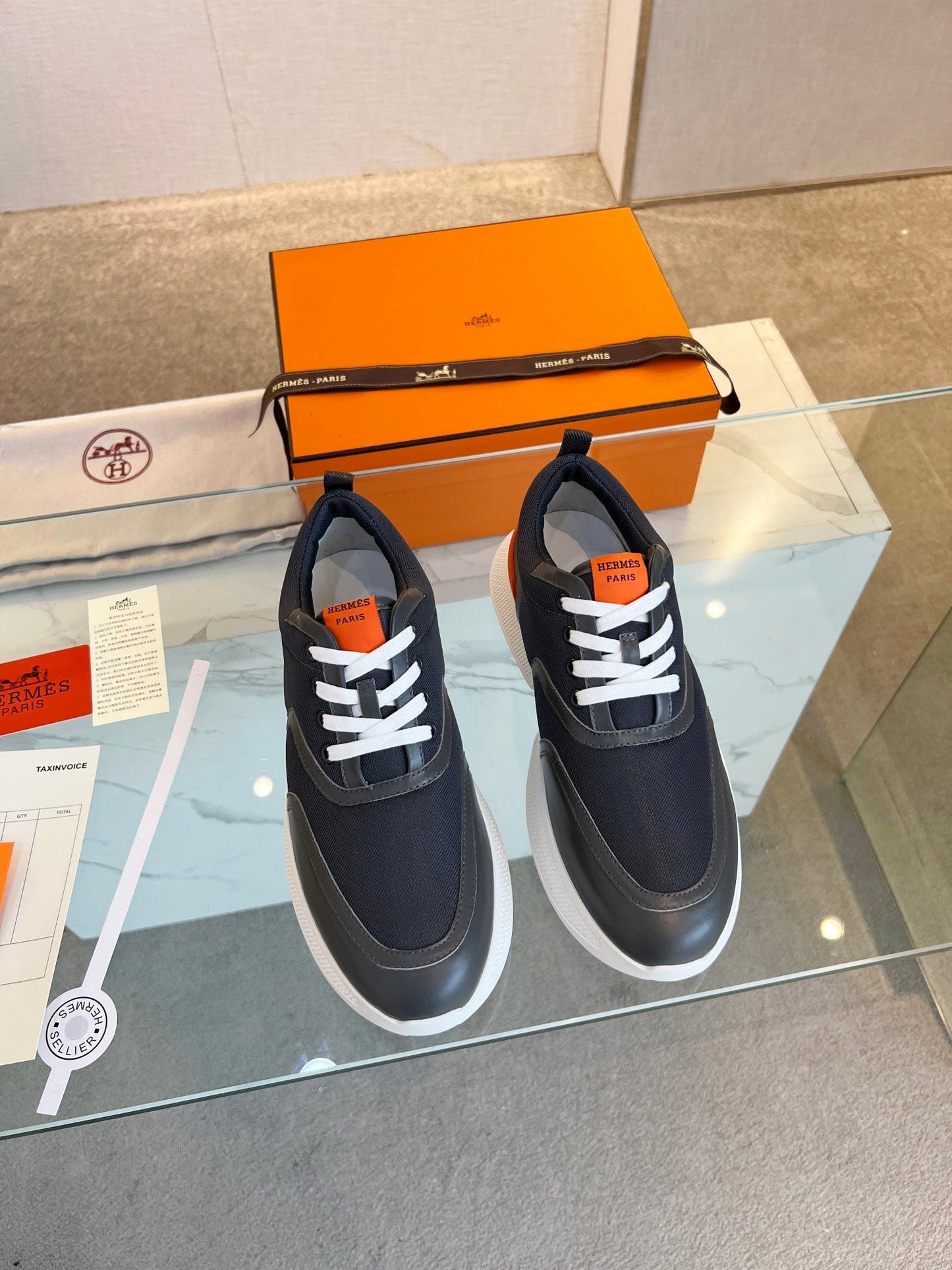 HM Giga 50 Sneaker Blue Canvas Black Goatskin Orange