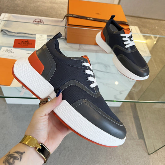 HM Giga 50 Sneaker Blue Canvas Black Goatskin Orange