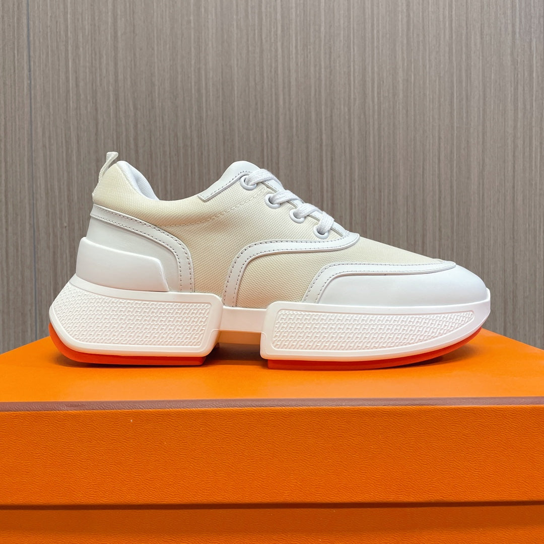 HM Giga 50 Sneaker Beige Canvas White Goatskin Orange