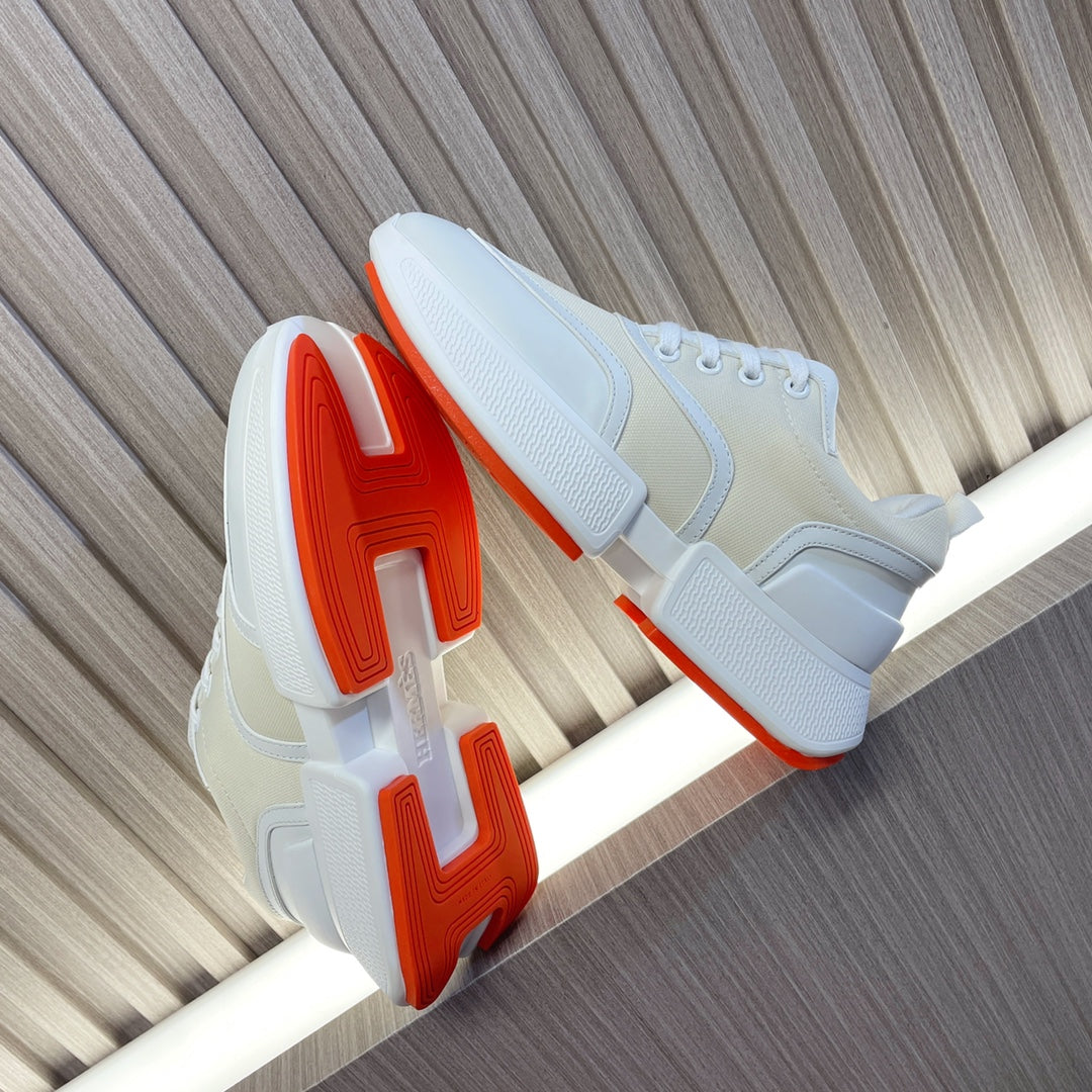 HM Giga 50 Sneaker Beige Canvas White Goatskin Orange