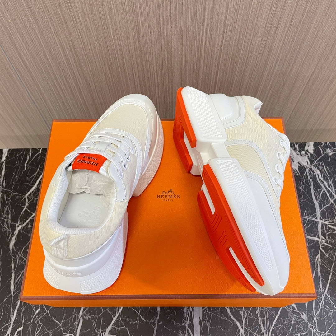 HM Giga 50 Sneaker Beige Canvas White Goatskin Orange