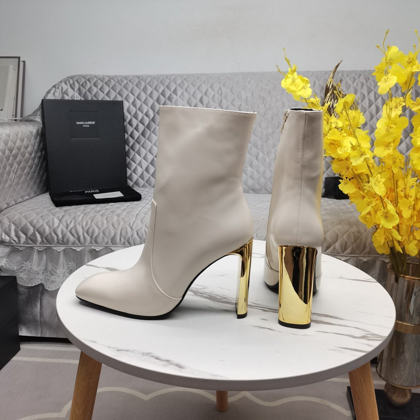 SL AUTEUIL HEELED ANKLE BOOT WHITE CALFSKIN