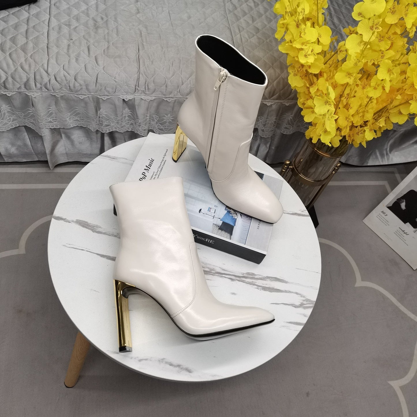 SL AUTEUIL HEELED ANKLE BOOT WHITE CALFSKIN