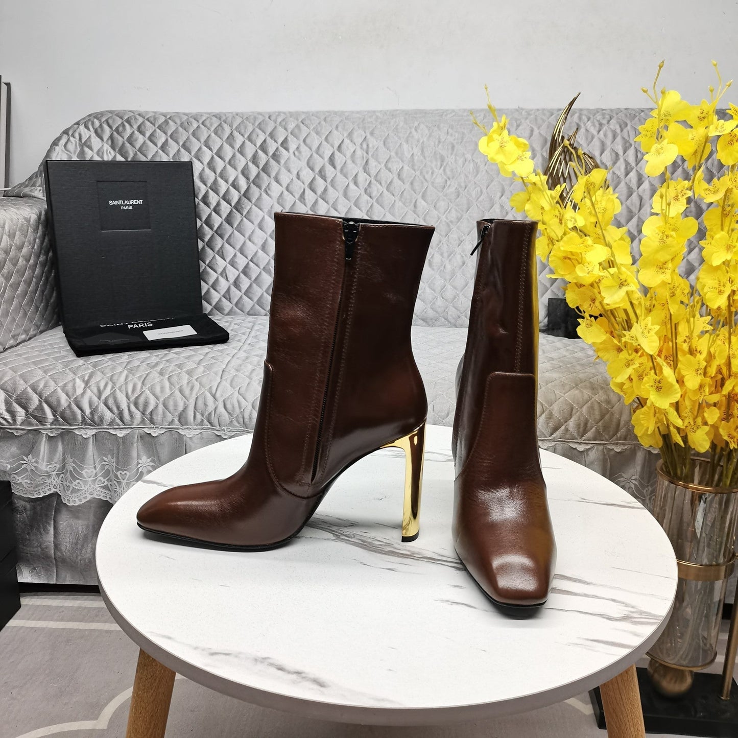 SL AUTEUIL HEELED ANKLE BOOT BROWN CALFSKIN