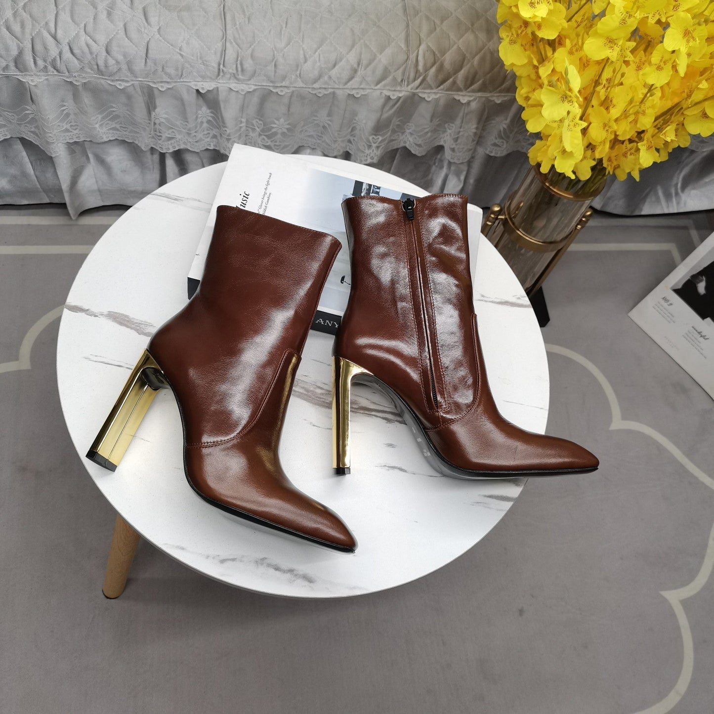 SL AUTEUIL HEELED ANKLE BOOT BROWN CALFSKIN