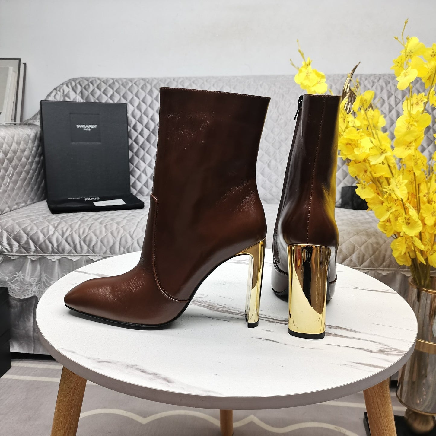 SL AUTEUIL HEELED ANKLE BOOT BROWN CALFSKIN