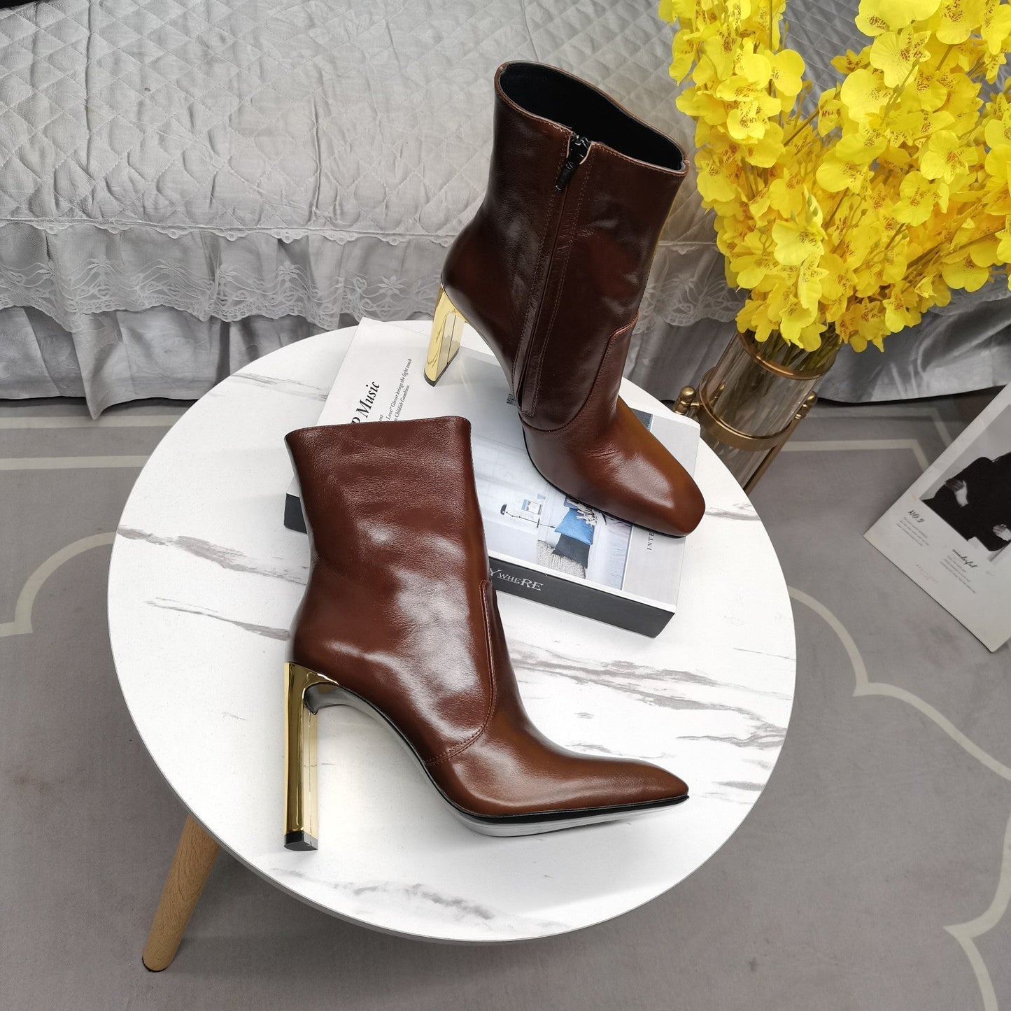 SL AUTEUIL HEELED ANKLE BOOT BROWN CALFSKIN