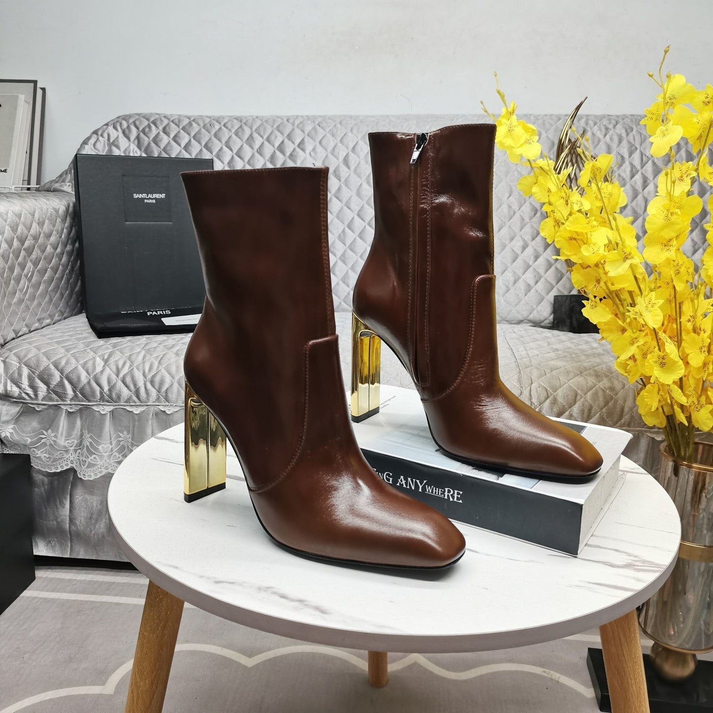 SL AUTEUIL HEELED ANKLE BOOT BROWN CALFSKIN