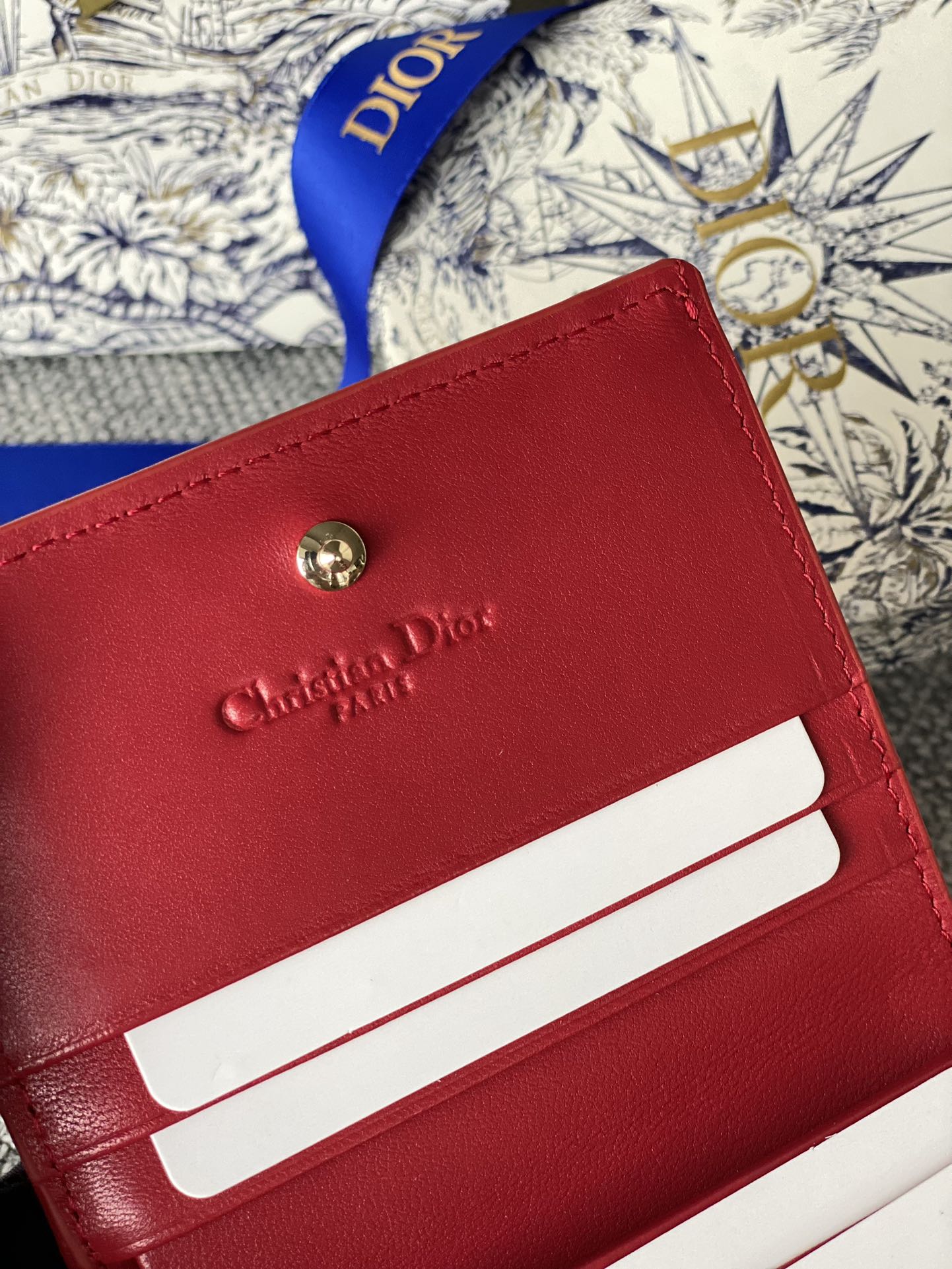 CD Caro 11cm Compact Wallet Red Calfskin