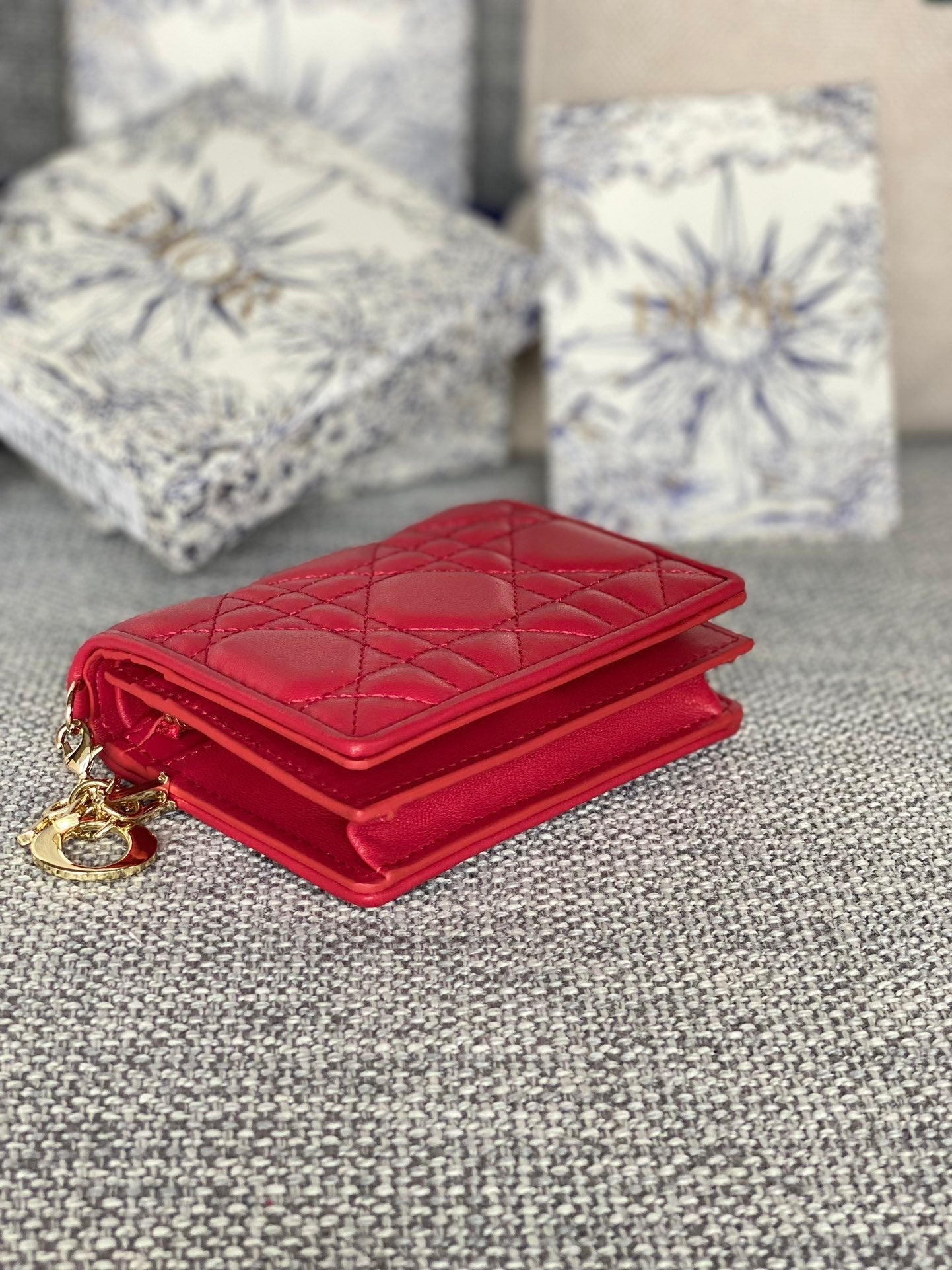 CD Caro 11cm Compact Wallet Red Calfskin